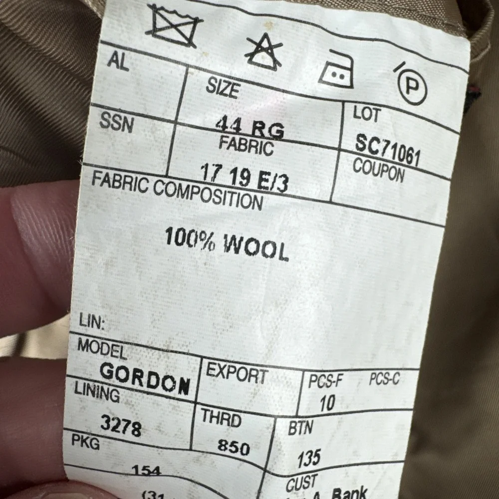 Jos A Bank Gordon Windowpane Light Brown Sport Coat 44R Wool office business